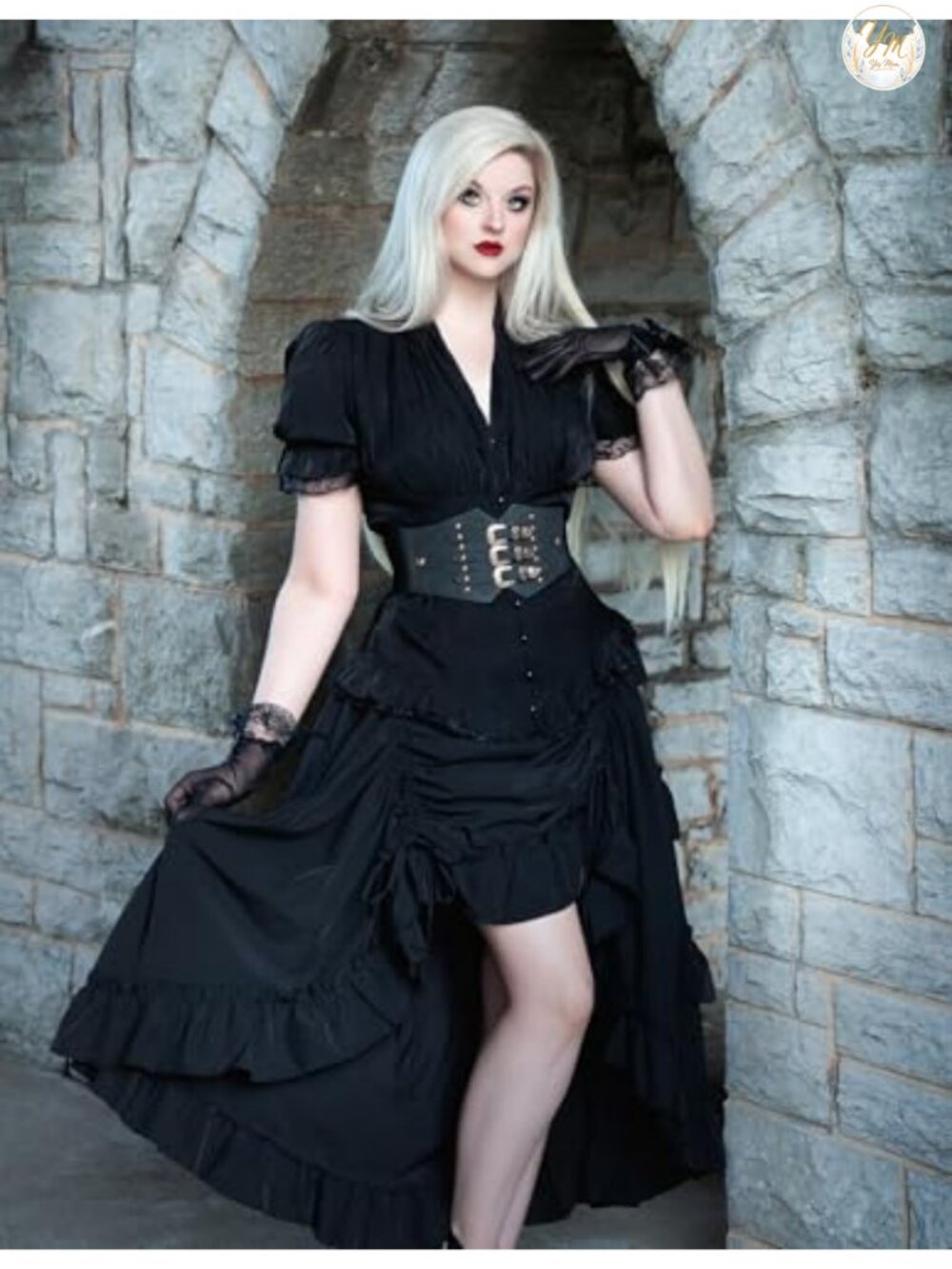 Short Sleeve Victorian Peasant Blouse with Ruffled Cuffs and Back Lacing - Picture 4 of 6